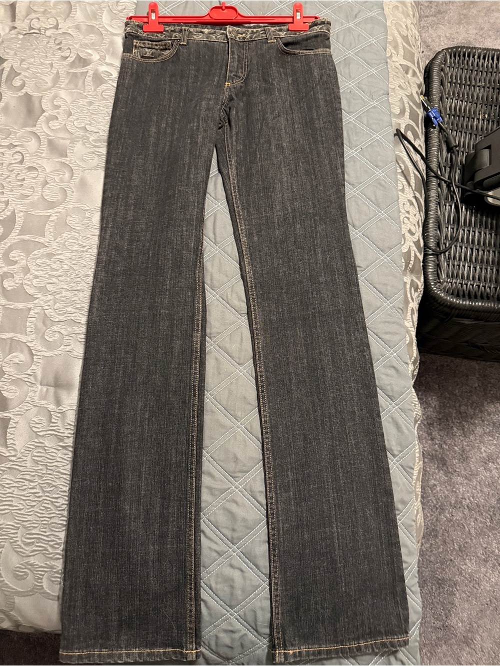 Louis Vuitton Women’s Black Wash Logo Straight Leg Luxury Jeans 10 Free Shipping